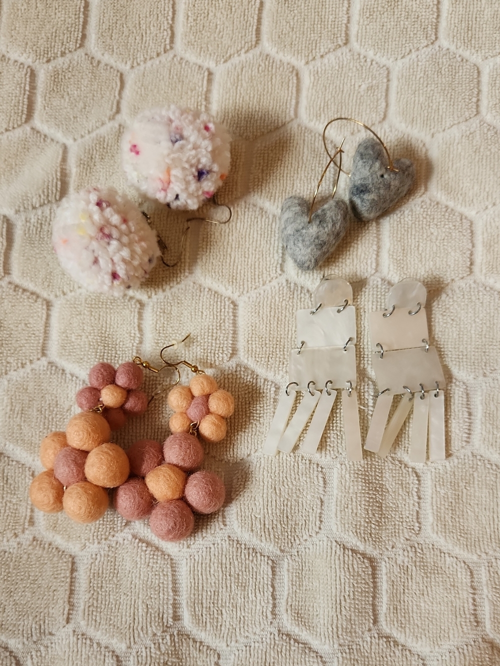 Pom Pom And Felt Earring Lot- 4 Pieces